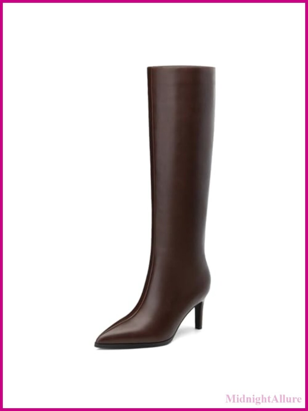 Faux Leather Knee High Boots Pointed Toe Kitten Heel Side Zipper